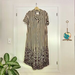 Anthropologie Embroidered Cotton Striped Tunic Dress